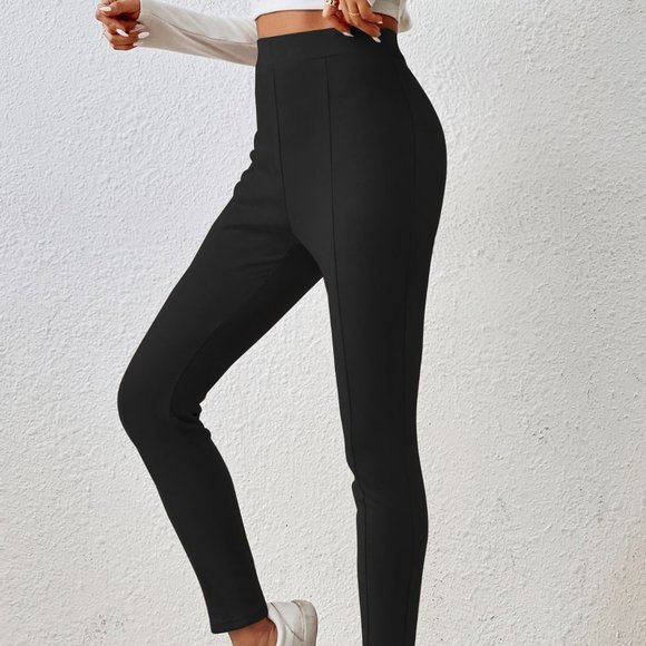 Black Casual Womens Solid High Waist Leggings - Picture 3 of 5